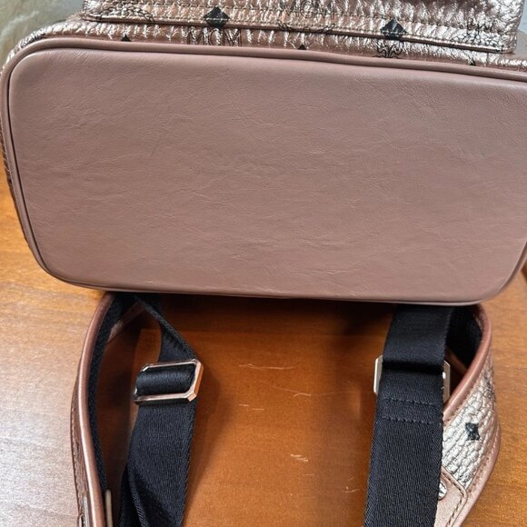 Authentic MCM Visetos Pattern Leather Pink Gold Studded Backpack - Picture 9 of 13